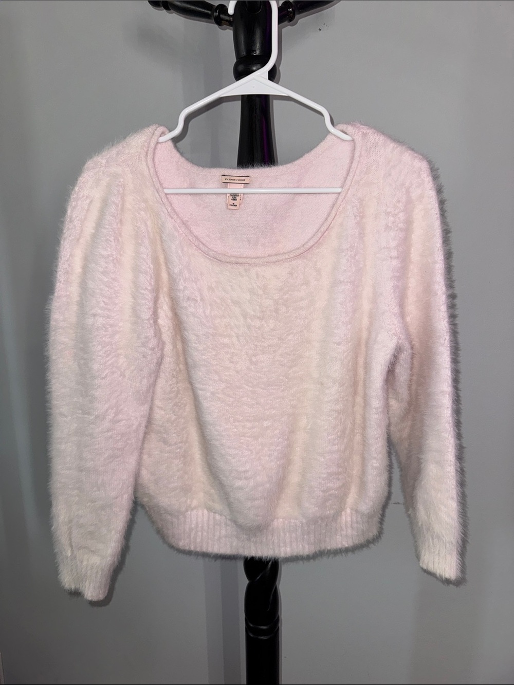 Soft Pink Fuzzy Scoop Neck Women's Sweater 5.T